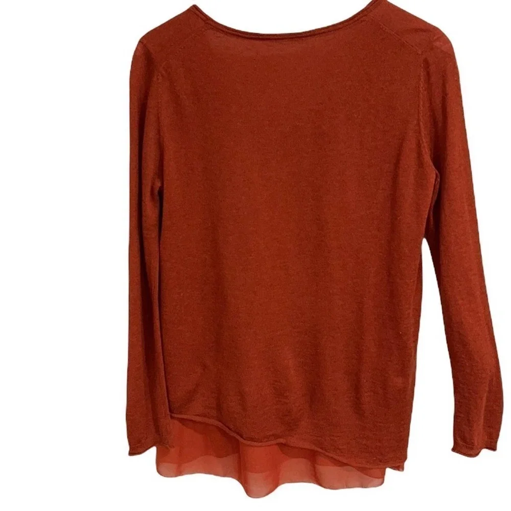 SOFT Surroundings Songstress Knit & Chiffon Layered Sweater in Rust SZ XS